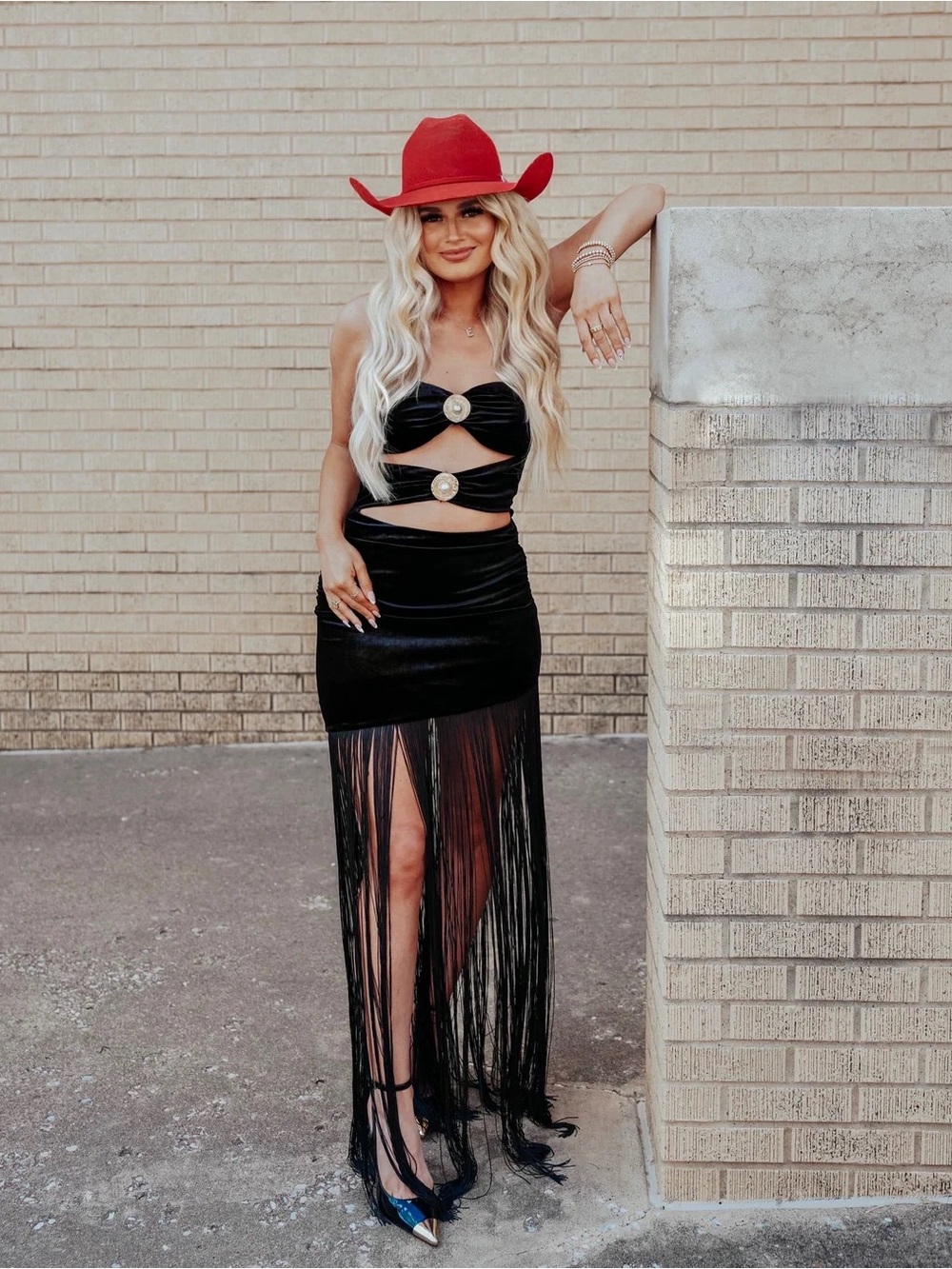 Black Velvet Fringe Maxi Dress